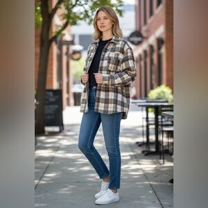 Ivory and Burgundy Plaid Shacket